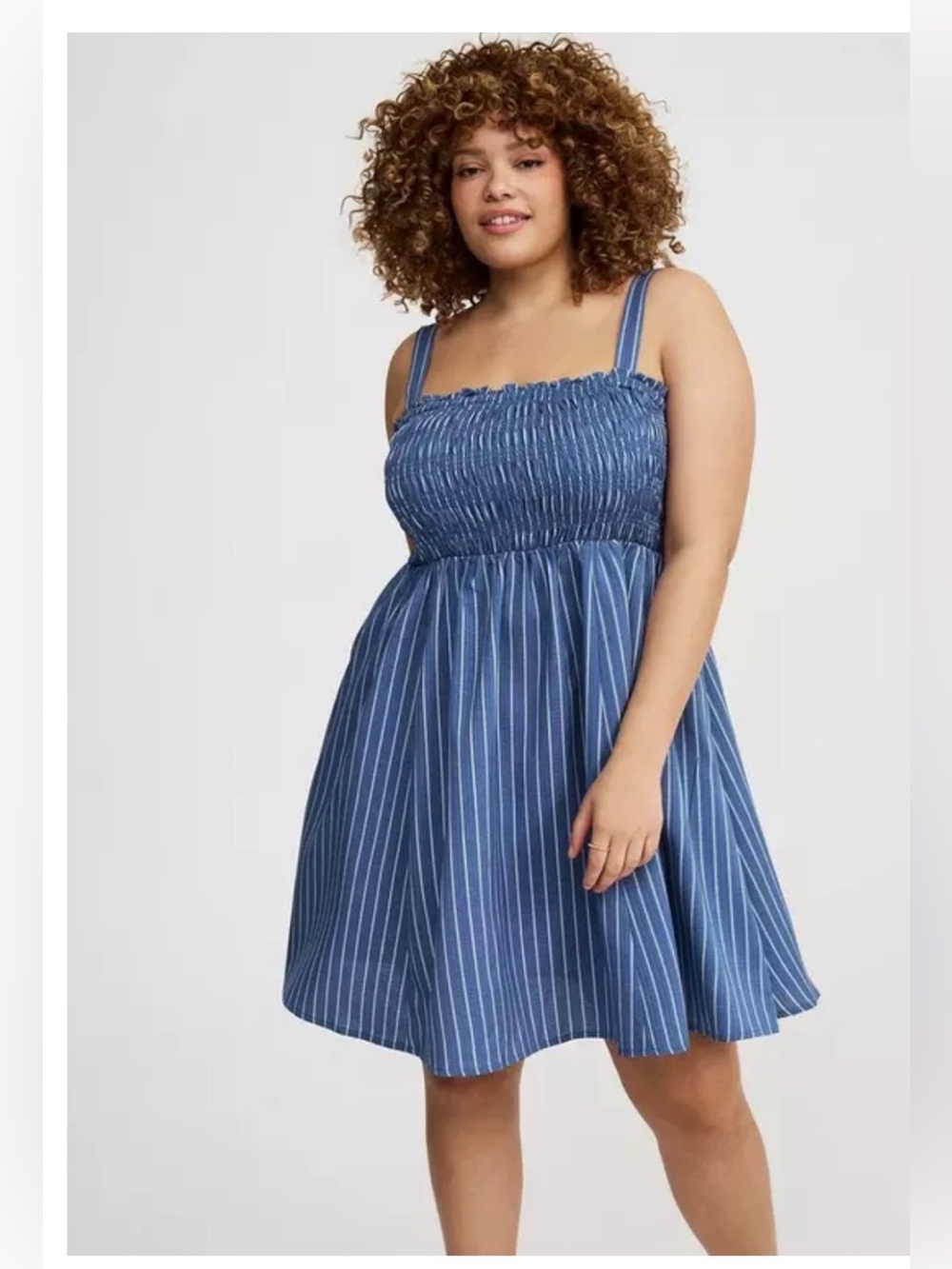 Torrid - Blue Striped Smocked Tube Mini Dress